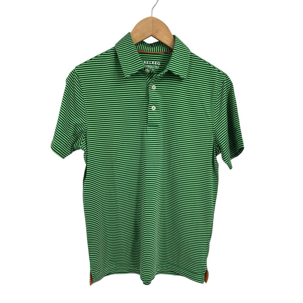 Maelreg Green Stripe Performance Polo Boys 14/16